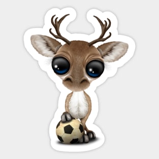 Cute Baby Reindeer With Football Soccer Ball Sticker